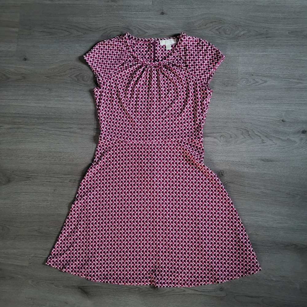 Michael Kors Womens Pink Purple Geometric Cutout Cap Sleeve Fit Flare Dress M - Picture 5 of 9